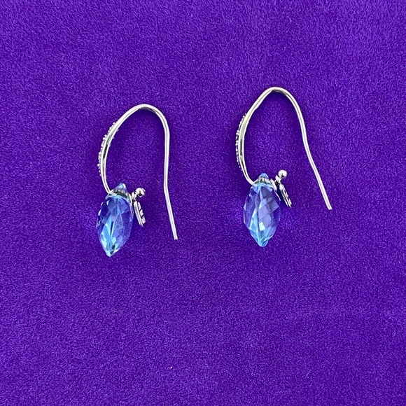 💛 14k White Gold Diamond & Blue Topaz Teardrop Dangle Earrings | Frost & Facets - Picture 3 of 10